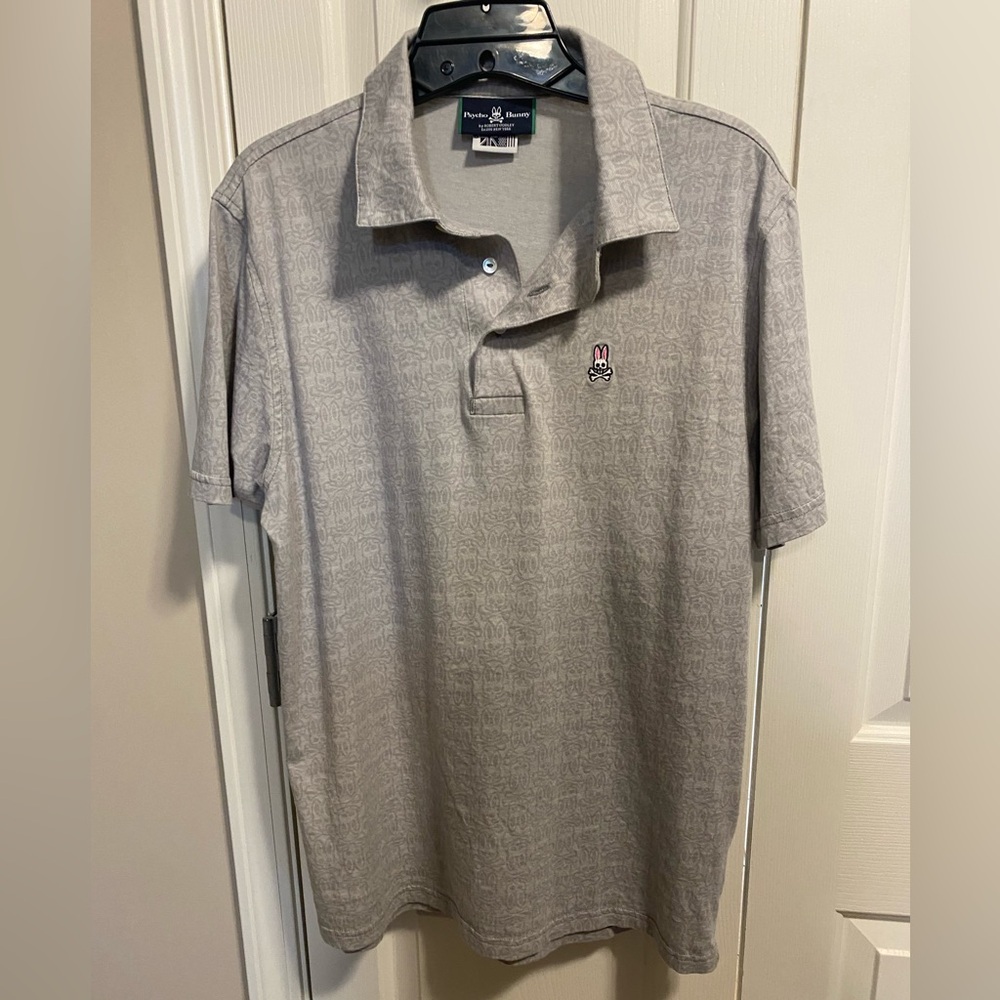 Mens Psycho Bunny Short Sleeve Light Gray Logo Pattern Polo Shirt